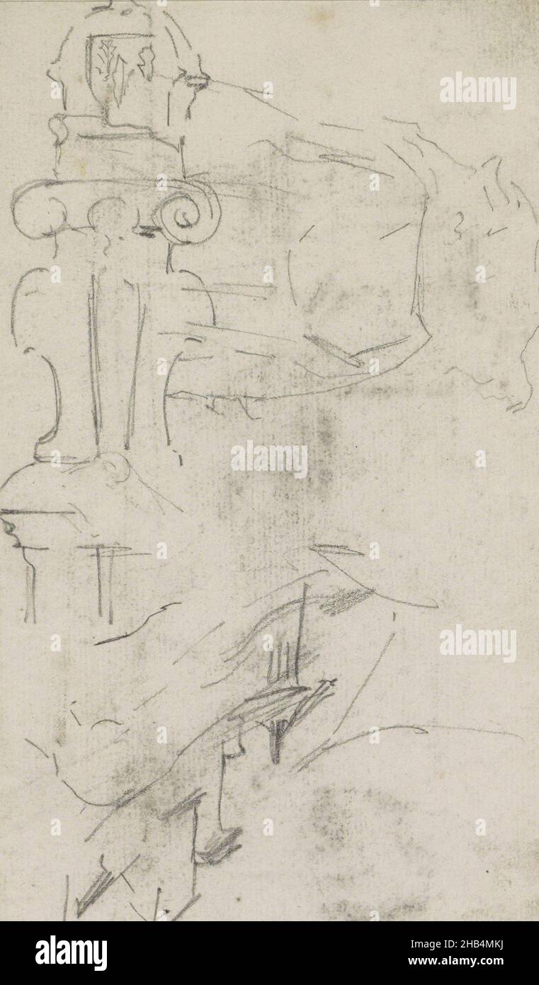 Seite 16 aus einem Skizzenbuch mit 29 Seiten, Gables und einem architektonischen Element mit Voluten, Zeichner: George Hendrik Breitner, Den Haag, 1880 - 1882, George Hendrik Breitner, 1880 - 1882 Stockfoto