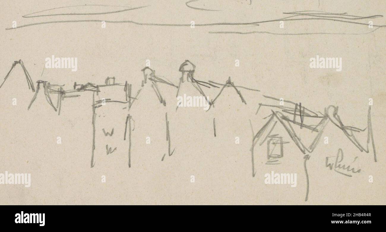 Gesehen in nordöstlicher Richtung mit der Rückseite der Häuser an der Warmoesstraat. Seite 8 aus einem Skizzenbuch mit 46 Seiten, Blick auf den Damrak in Amsterdam., Zeichner: George Hendrik Breitner, Amsterdam, 1886 - c. 1903, George Hendrik Breitner, 1886 - c. 1903 Stockfoto