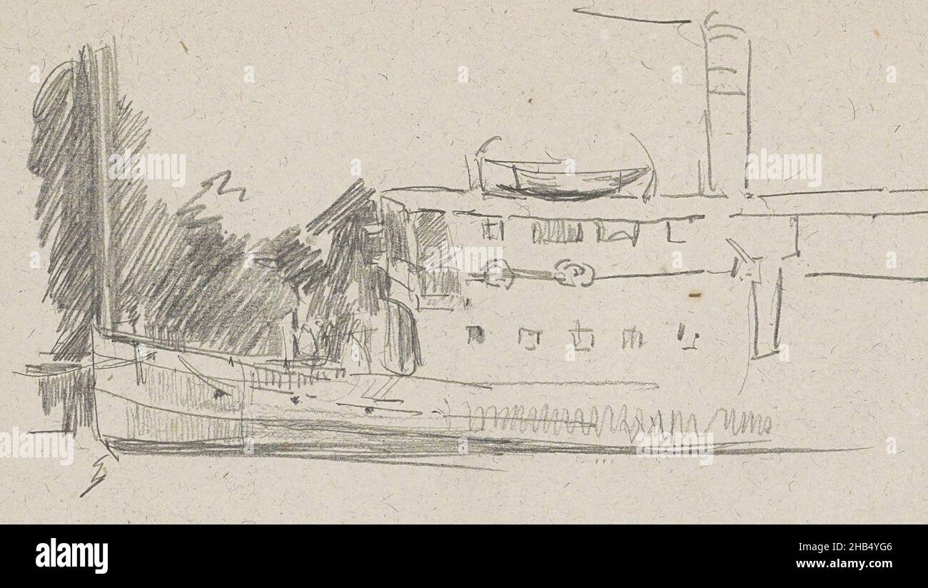 Seite 20 aus Skizzenbuch XXXV mit 36 Seiten., Flachbodenschiff an einem Kai, Zeichner: Isaac Israelels, Kopenhagen (Stadt), c. 1919, Isaac Israelels, c. 1919 Stockfoto