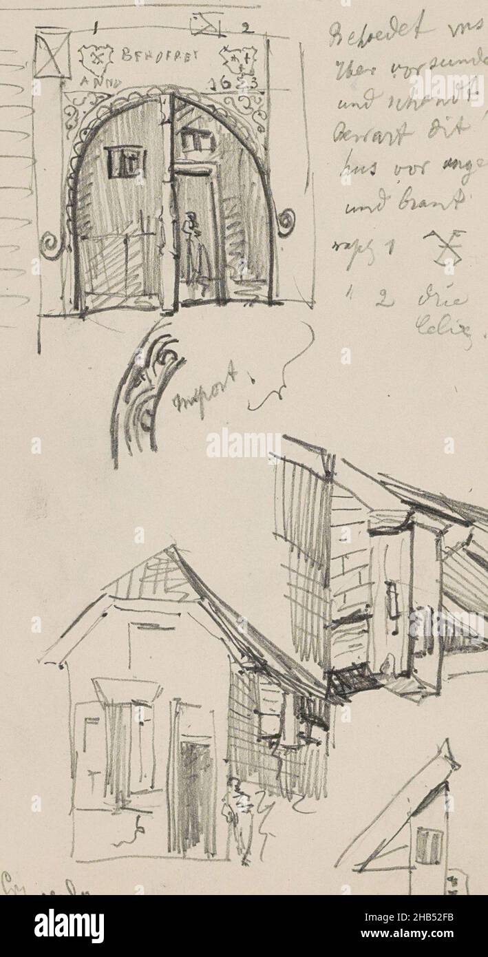 Blatt 56 Recto aus einem Skizzenbuch mit 67 Blättern, Häuser und Fassaden in Groenlo, Isaac Gosschalk, c. 1868 Stockfoto