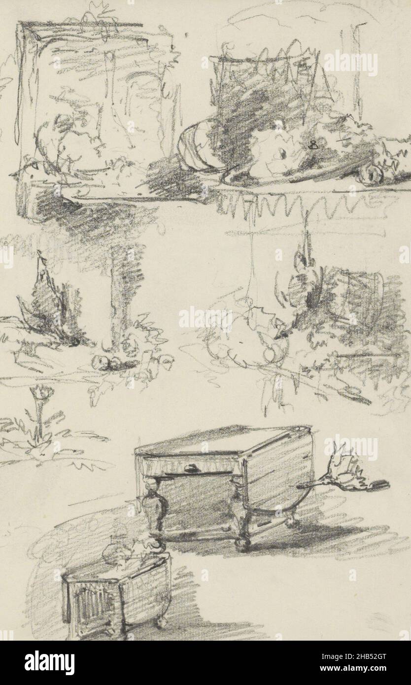 Blatt 10 Recto aus einem Skizzenbuch mit 19 Blättern, Möbelstücke und Stillleben, Zeichnerin: Maria Vos, 1858, Maria Vos, 1858 Stockfoto