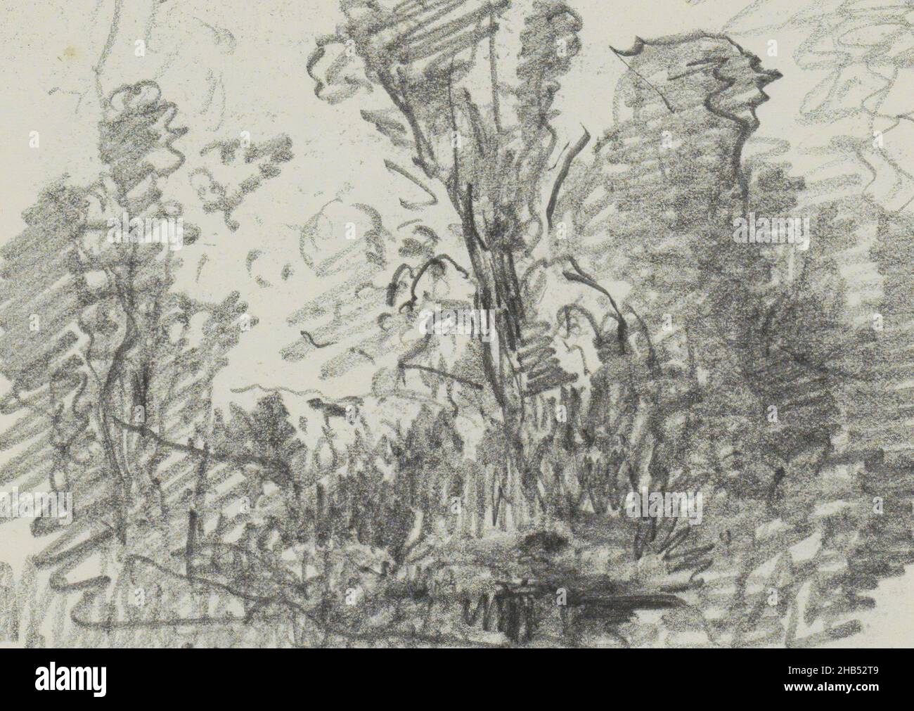 Blatt 9 rückseitig aus einem Skizzenbuch mit 17 Seiten, Landschaft mit Bäumen, Maria Vos, 1834 - 1906 Stockfoto