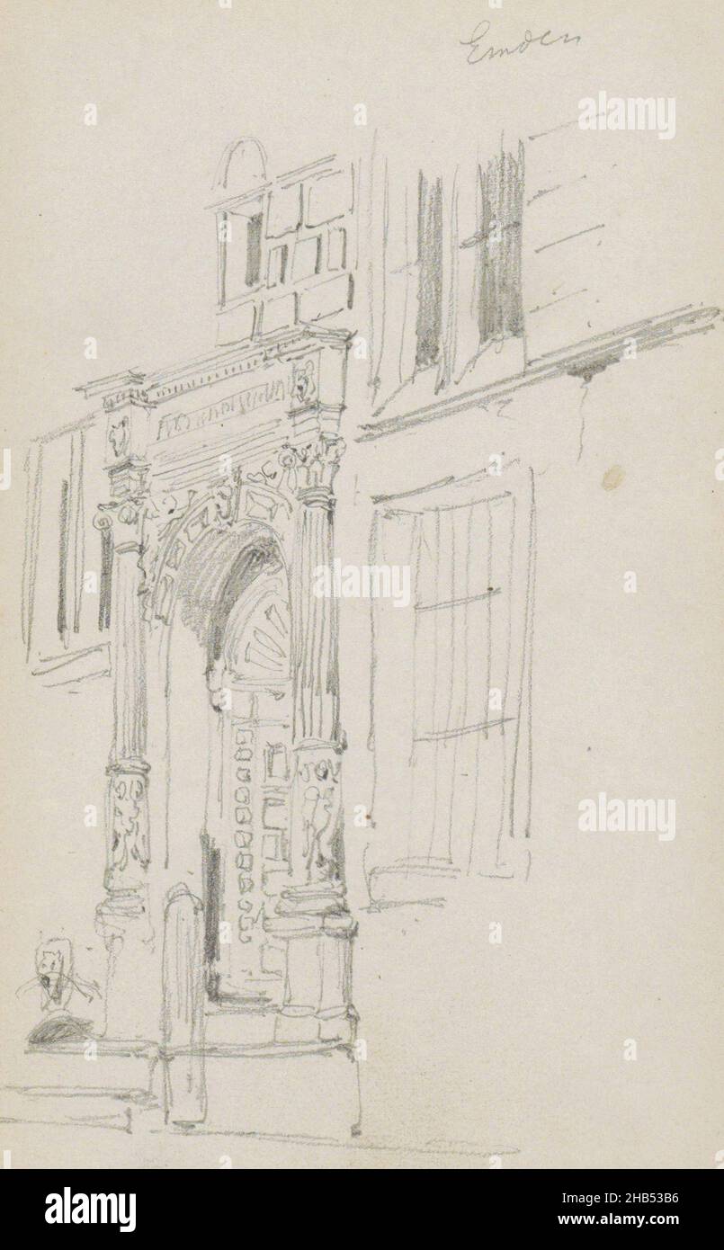 Blick auf das Portal des Rathauses in Emden. Blatt 53 rückseitig aus einem Skizzenbuch mit 55 Blättern auf der Veluwe und in Norddeutschland, Ansicht des Rathausportals in Emden., Cornelis Springer, c. 1863 Stockfoto