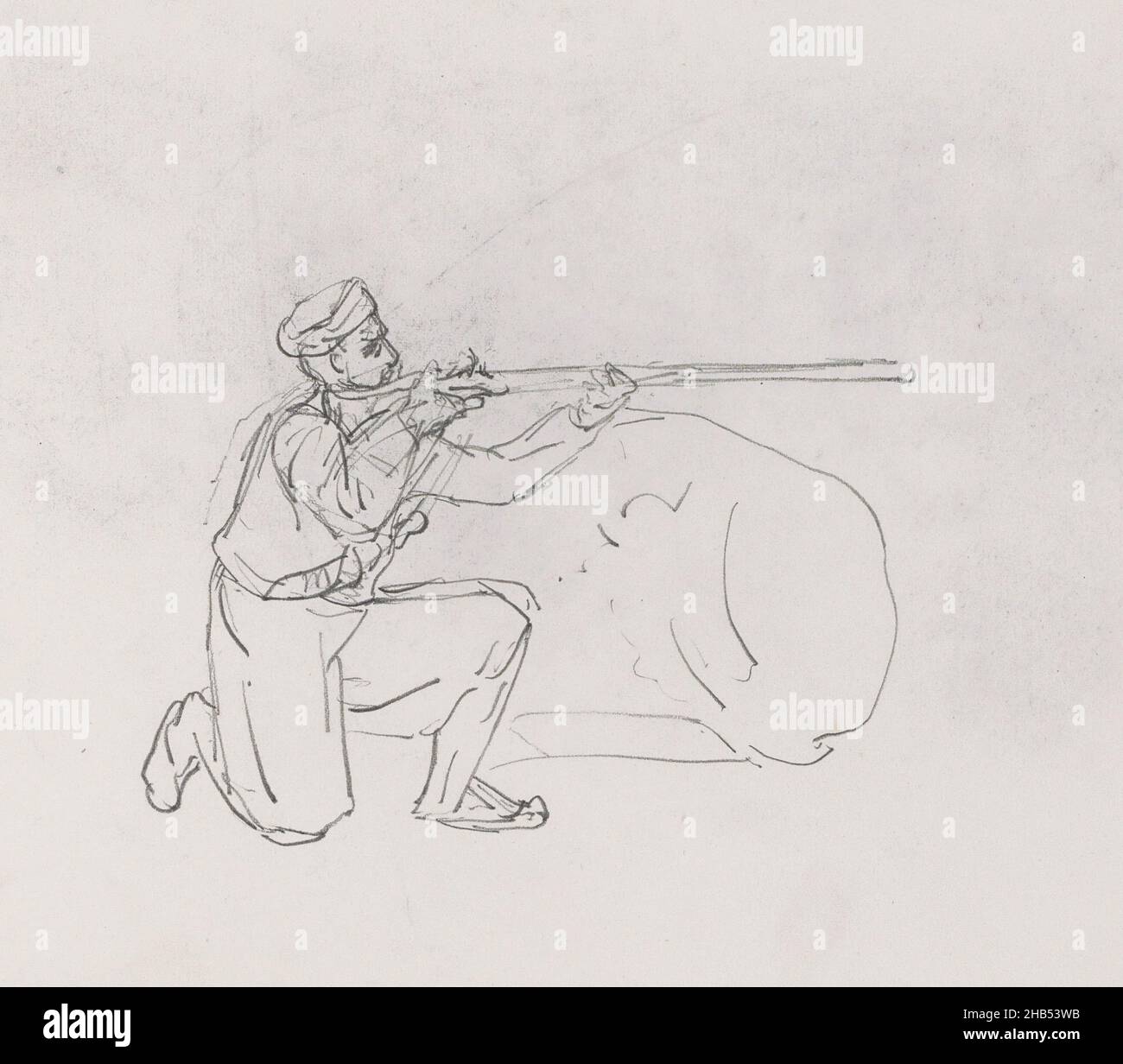 Blatt 10 rückseitig aus einem Skizzenbuch mit 25 Blättern, knieender Soldat mit einem Gewehr, George Hendrik Breitner, 1873 Stockfoto
