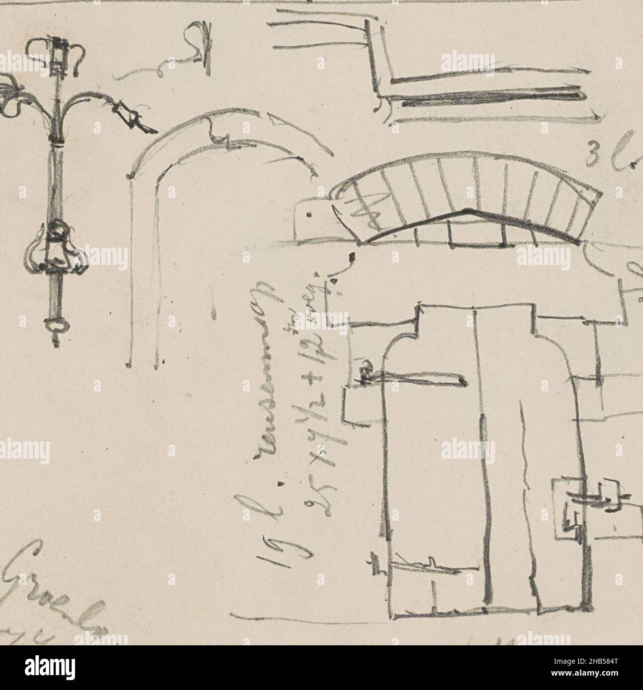 Blatt 55 Recto aus einem Skizzenbuch mit 67 Blättern, Architekturstudien in Groenlo., Isaac Gosschalk, 1868 Stockfoto