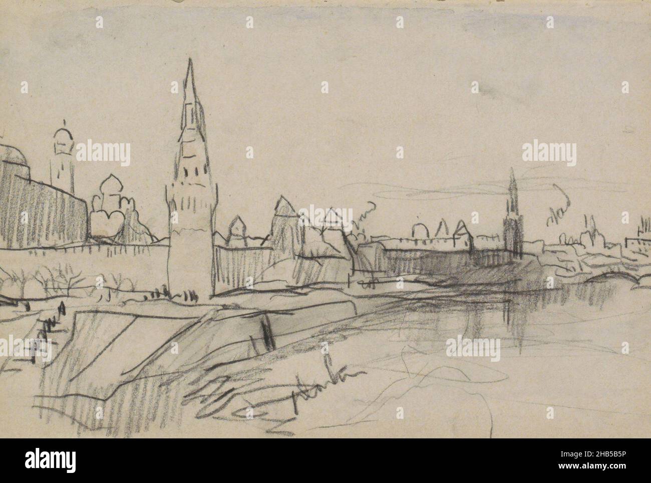 Seite 46 aus einem Skizzenbuch mit 45 Seiten, der Kreml von Moskau am Moskwa-Fluss, Zeichner: Marius Bauer, Moskou, 1896, Marius Bauer, 1896 Stockfoto