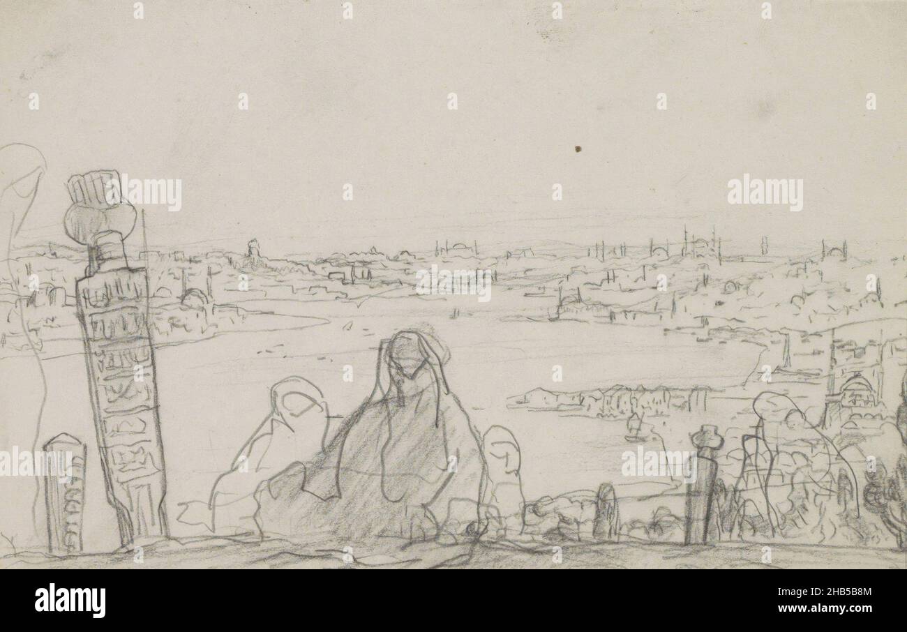 Aus dem Haus des französischen Schriftstellers Pierre Loti in Eyüb. Seite 37 aus einem Skizzenbuch mit 53 Seiten, Blick auf das Goldene Horn., Zeichner: Marius Bauer, Istankoel, 1896, Marius Bauer, 1896 Stockfoto