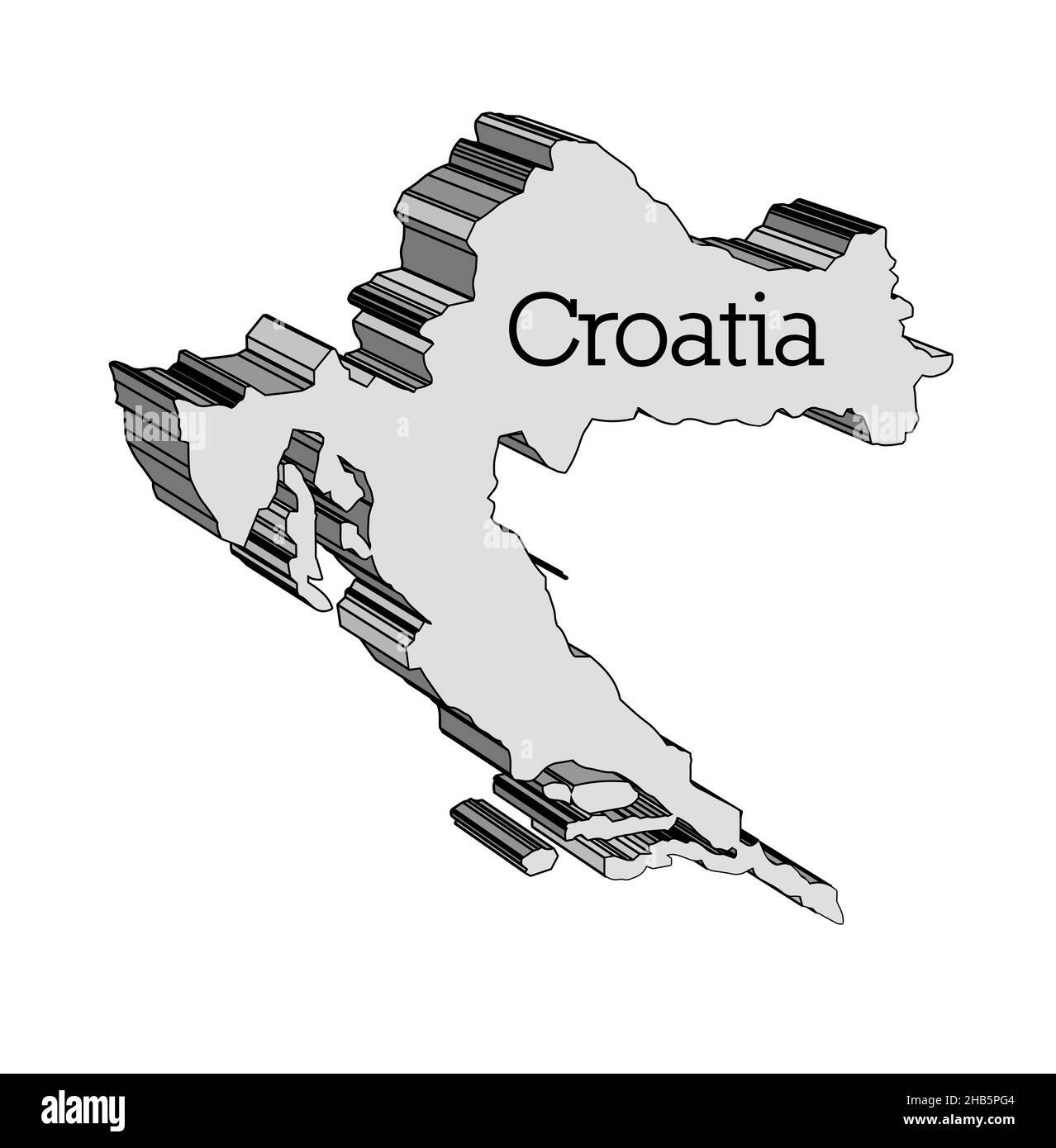 Skizzieren Sie 3D die Karte des Landes Kroatien auf weißem Hintergrund Stockfoto