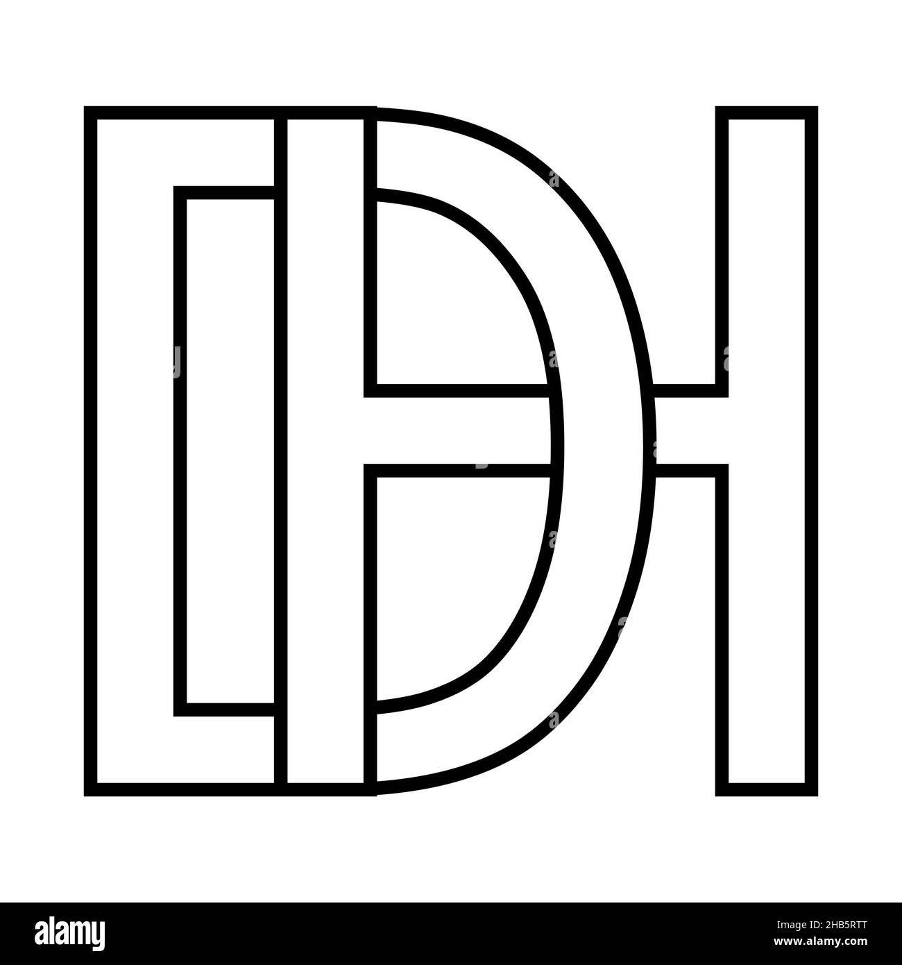 Logo-Zeichen dh hd-Symbolzeichen, Zeilensprungbuchstaben d h Stock Vektor
