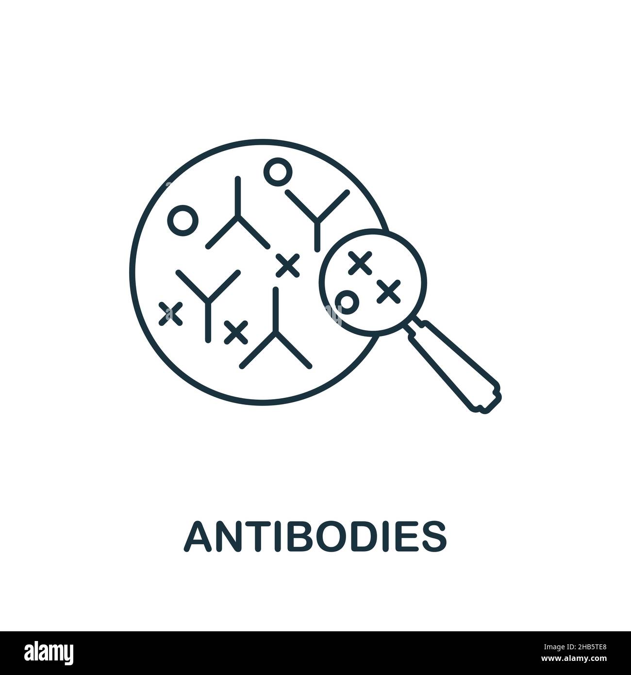 Antikörpersymbol. Linienelement aus der Bioengineering-Sammlung. Lineare Antikörper Symbol Zeichen für Web-Design, Infografiken und mehr. Stock Vektor