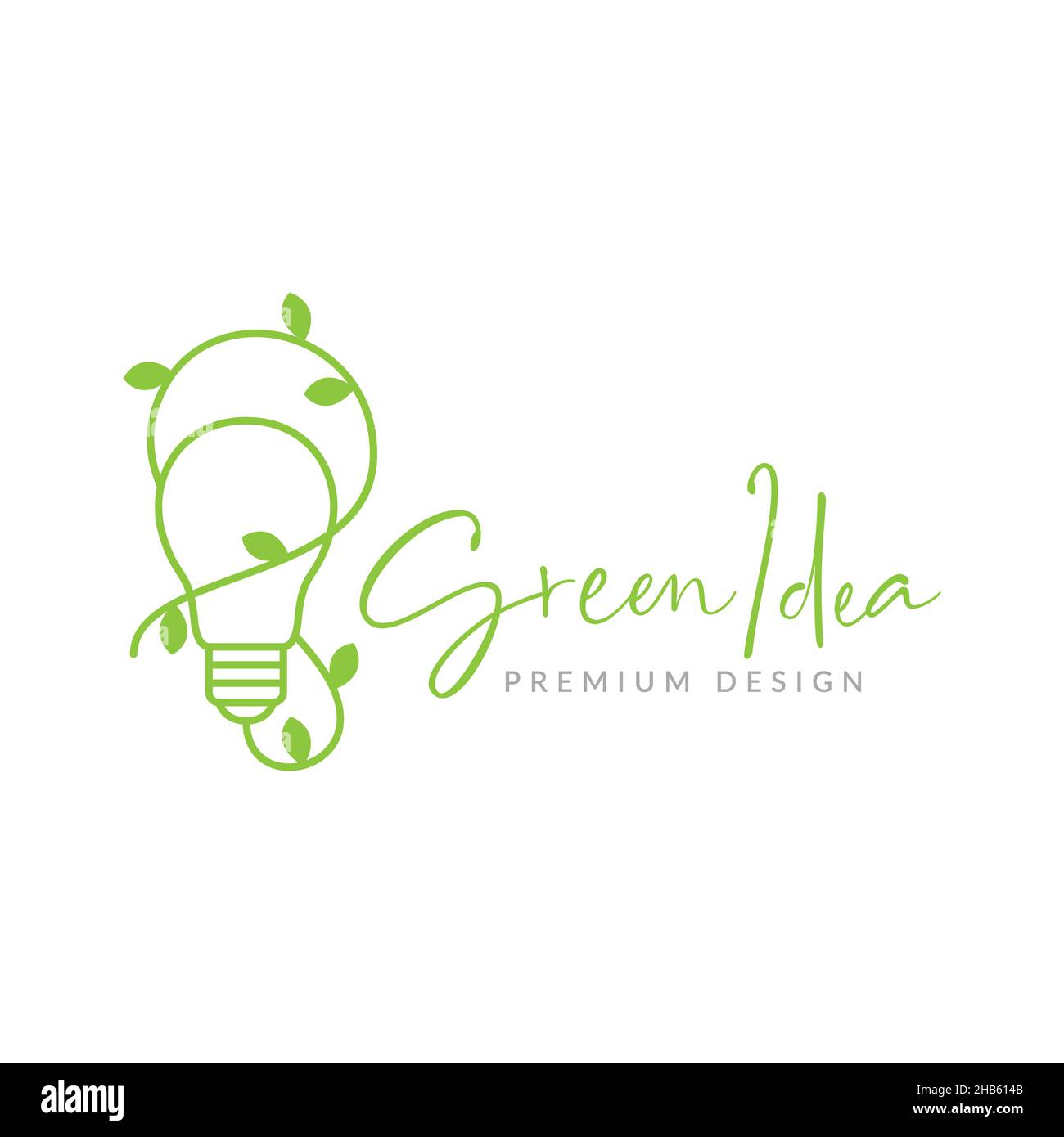 Linie grüne Lampe mit Weinstock Blatt Logo Design Vektor Grafik Symbol Symbol Zeichen Illustration kreative Idee Stock Vektor