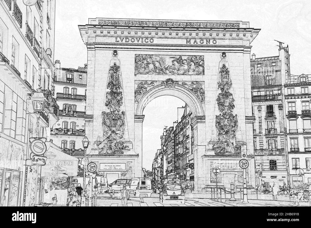 Porte Saint-Denis, Triumphbogen, errichtet von Ludwig XIV. Am 1672. Paris, Frankreich Stockfoto