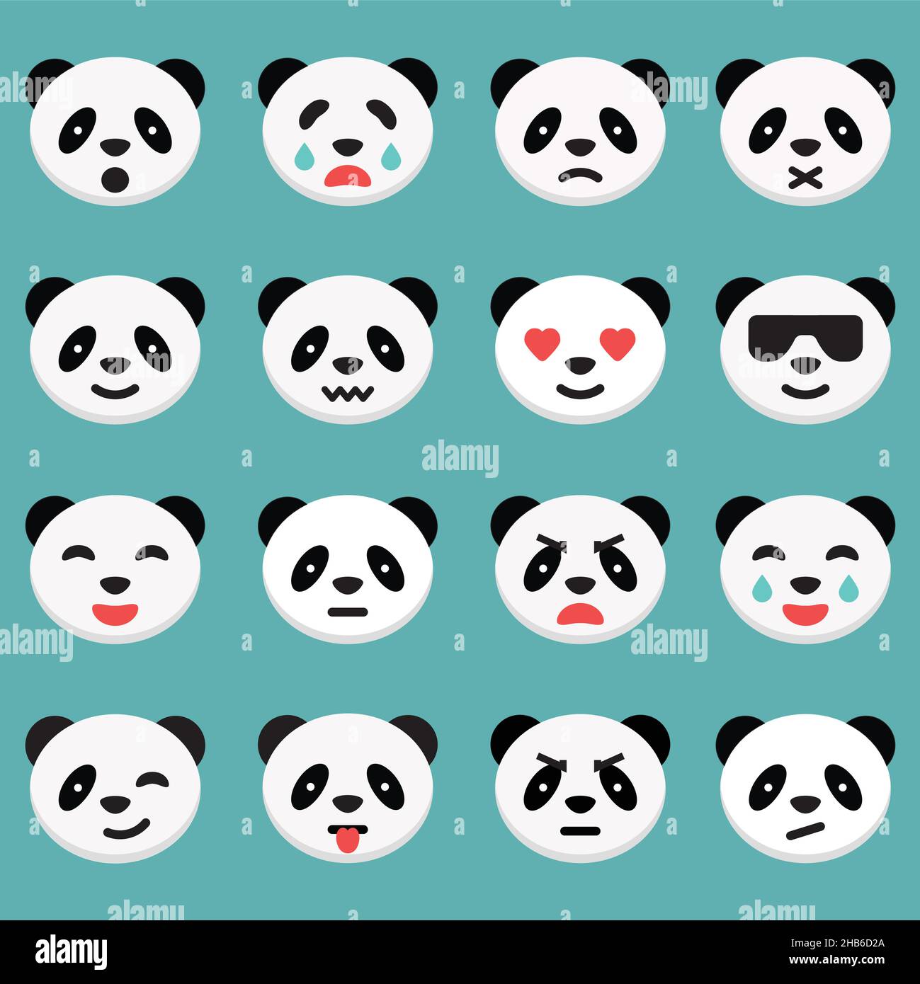 Panda Emotion Icons Set. Niedliche Pandas mit verschiedenen Emotionen. Einfache Vektordarstellung. Stock Vektor