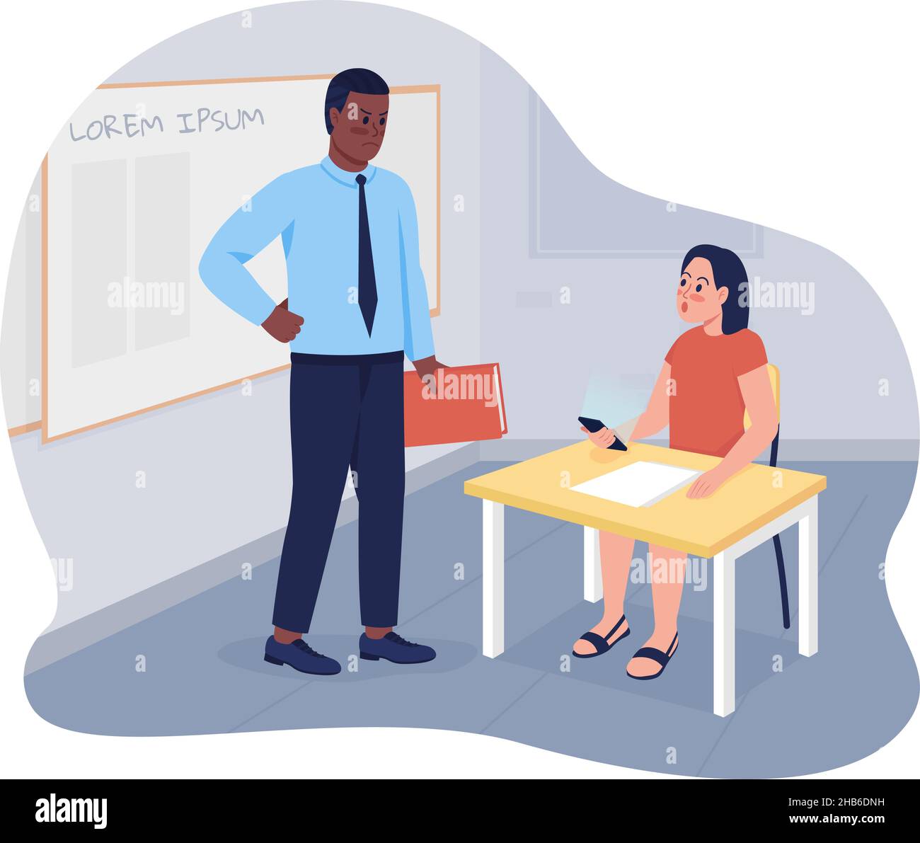 Smartphone sucht unter Studenten 2D Vektor isolierte Illustration Stock Vektor