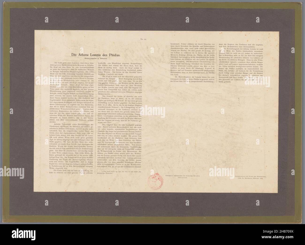 Zwei Ansichten der Athene Lemnia im Albertinum in Dresden, die Athene Lemnia des Phidias. (Objekttitel), anonym, Verlag: Verlag für Kunst und Wissenschaft (Objektbezeichnung), Albertinum, Verlag: München, 1896, Karton, Papier, Kollotyp, Höhe 616 mm × Breite 456 mm Stockfoto