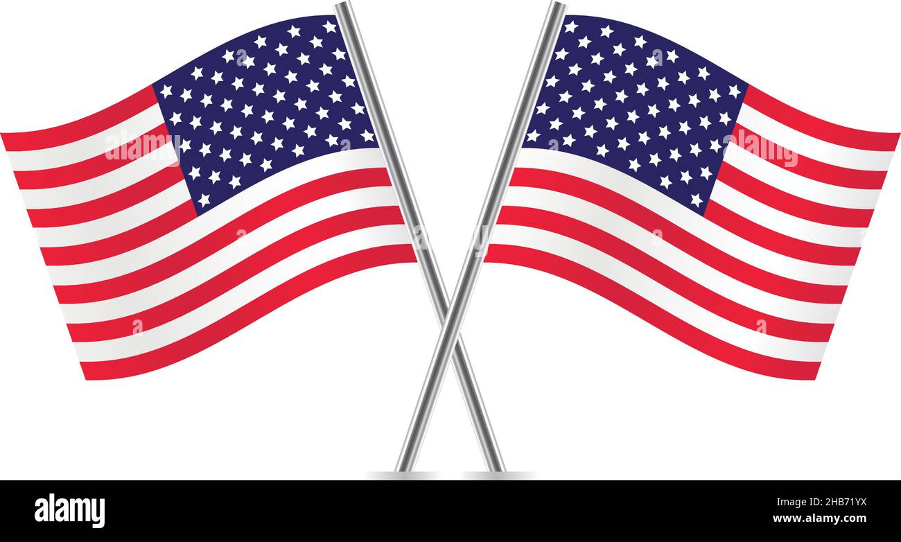 Amerikanische Flaggen auf weißem Hintergrund isoliert. Vektorgrafik. Stock Vektor