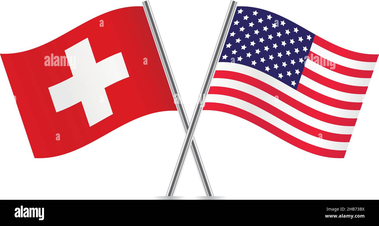 Flaggen der USA und der Schweiz. Vektorgrafik. Stock Vektor