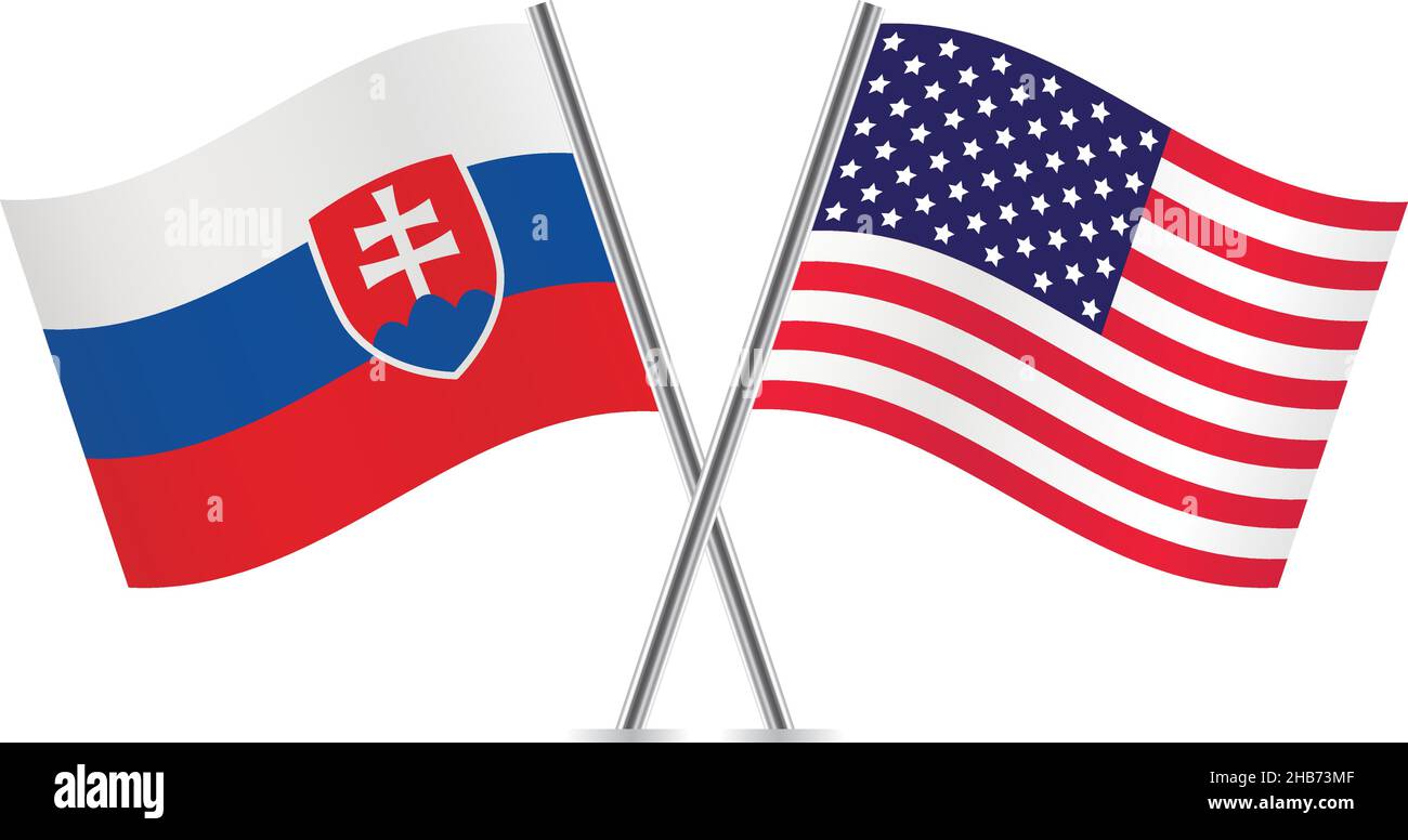 Flaggen der Slowakei und Amerikas. Vektorgrafik. Stock Vektor