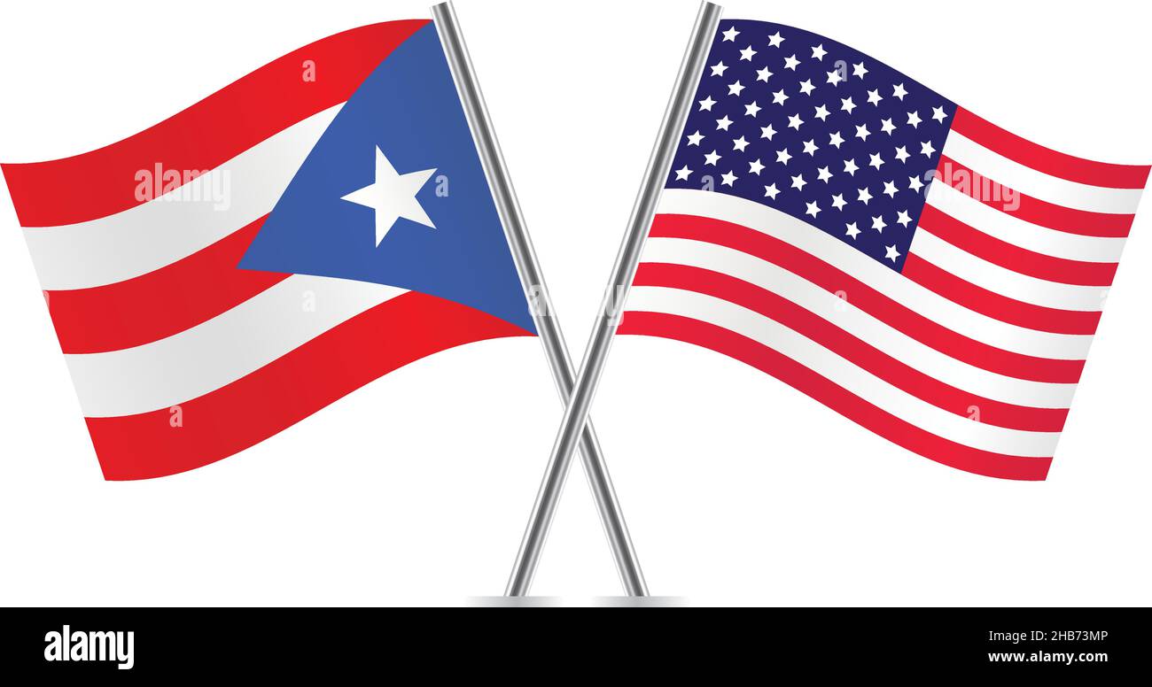 Flaggen von Amerika und Puerto Rico. Vektorgrafik. Stock Vektor