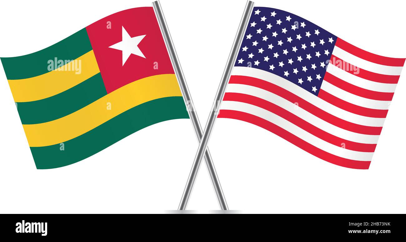 Flaggen von Amerika und Togo. Vektorgrafik. Stock Vektor