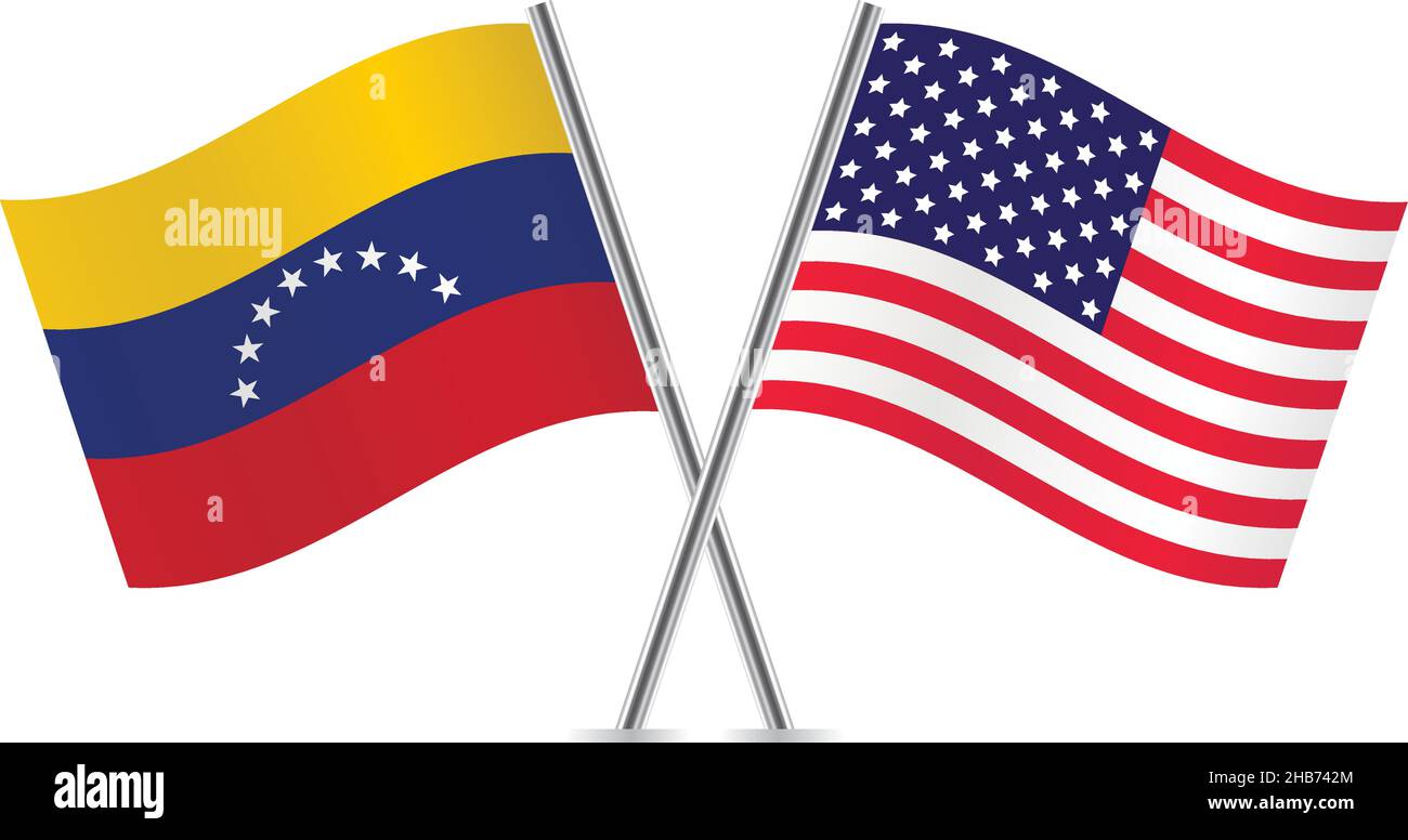 Venezuela und Amerika Flaggen. Vektorgrafik. Stock Vektor