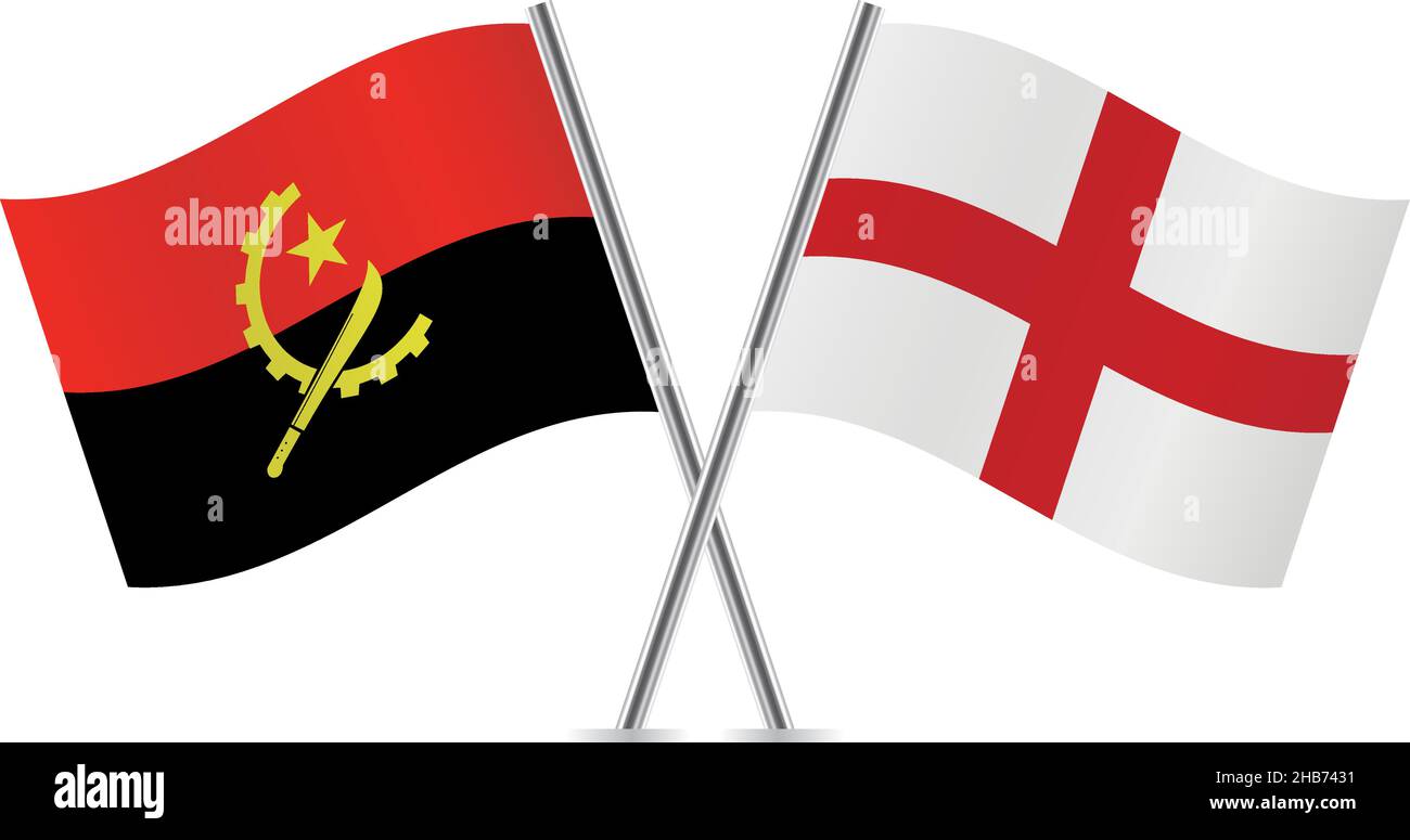 Flaggen von Angola und England. Vektorgrafik. Stock Vektor