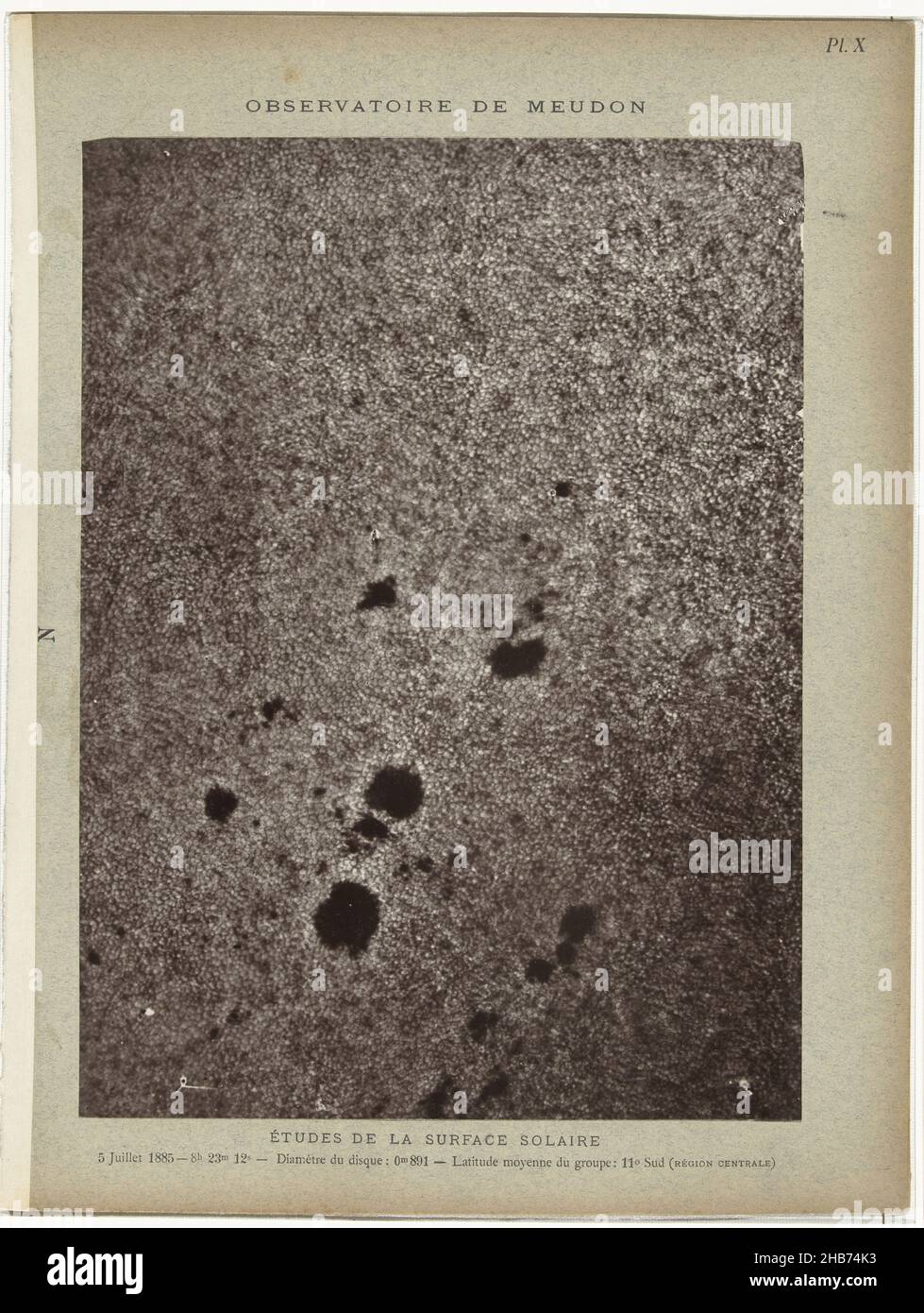 Oberfläche des sunÉtudes de la Surface solaire (Titel auf Objekt), Pierre Jules César Janssen (zugeschrieben), Meudon, 5-Jul-1885, Papier, Karton, Carbon-Print, Höhe 229 mm × Breite 169 mmhöhe 280 mm × Breite 213 mm Stockfoto