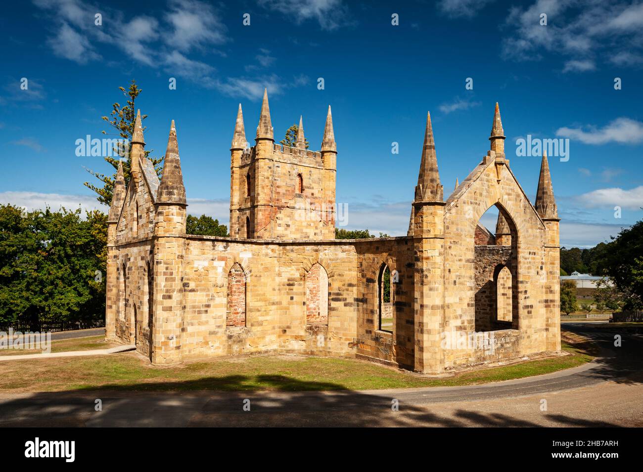 Ruine der Kirche in Port Arthut Historic Site / Tasmanien. Stockfoto