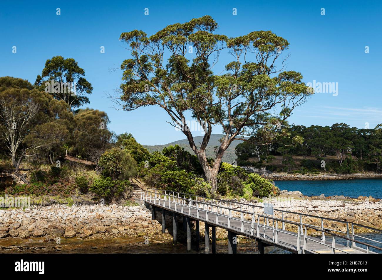 Isle of the Dead ist der Friedhof der historischen Stätte Port Arthur in Tasmanien. Stockfoto