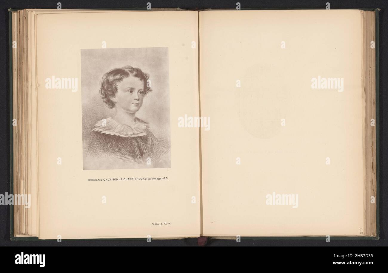 Fotoreproduktion einer Zeichnung von Richard Brooks, dem Sohn von Richard Cobden von Charles Allen Duval, Cobdens einizgem Sohn (Richard Brooks) im Alter von 5 Jahren (Titel auf Objekt), Hersteller: Anonym, Vermittler Zeichner: Charles Allen Duval, c. 1881 - in oder vor 1891, Papier, Höhe 136 mm × Breite 99 mm Stockfoto