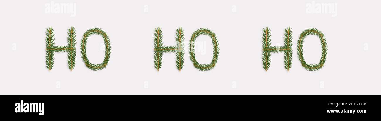 Ho ho ho Text aus Kiefernzweigen als Weihnachtskonzept Stockfoto