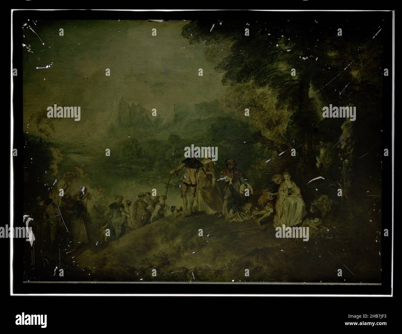 Reproduktion von Antoine Watteau, Embarkation für Cythera, Louvre, anonym, nach: Jean Antoine Watteau, 1907 - 1935, Glas, Dia, Höhe 180 mm × Breite 240 mm Stockfoto