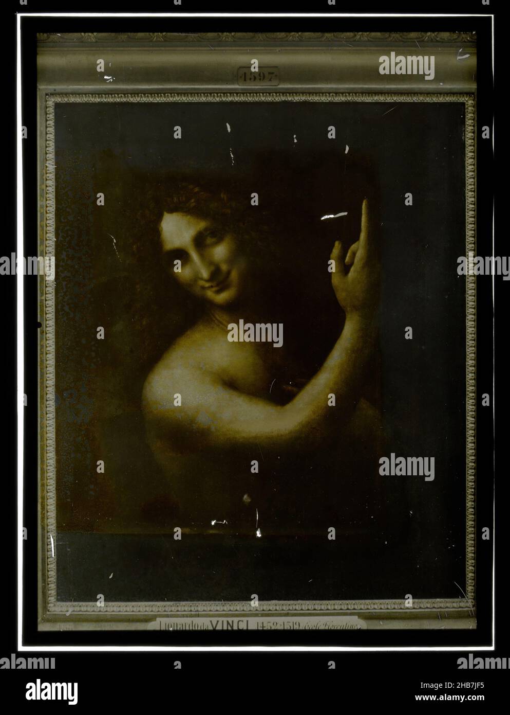 Reproduktion von Leonardo da Vinci, Johannes dem Täufer, Louvre, anonym, nach: Leonardo da Vinci, 1907 - 1935, Glas, Dia, Höhe 180 mm × Breite 240 mm Stockfoto