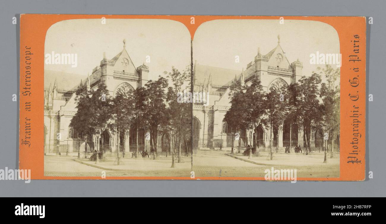 Ansicht der Kirche Saint-Germain-l'Auxerrois in Paris, France au Stereoscope (Serientitel), Charles Gérard (auf Objekt erwähnt), Paris, c. 1850 - c. 1875, Karton, Albumin-Print, Höhe 85 mm × Breite 170 mm Stockfoto