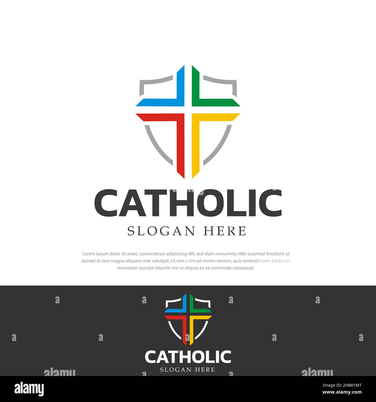 Farbige katholische Kirche Verteidigung symbol.design Vorlage, Symbol Stock Vektor