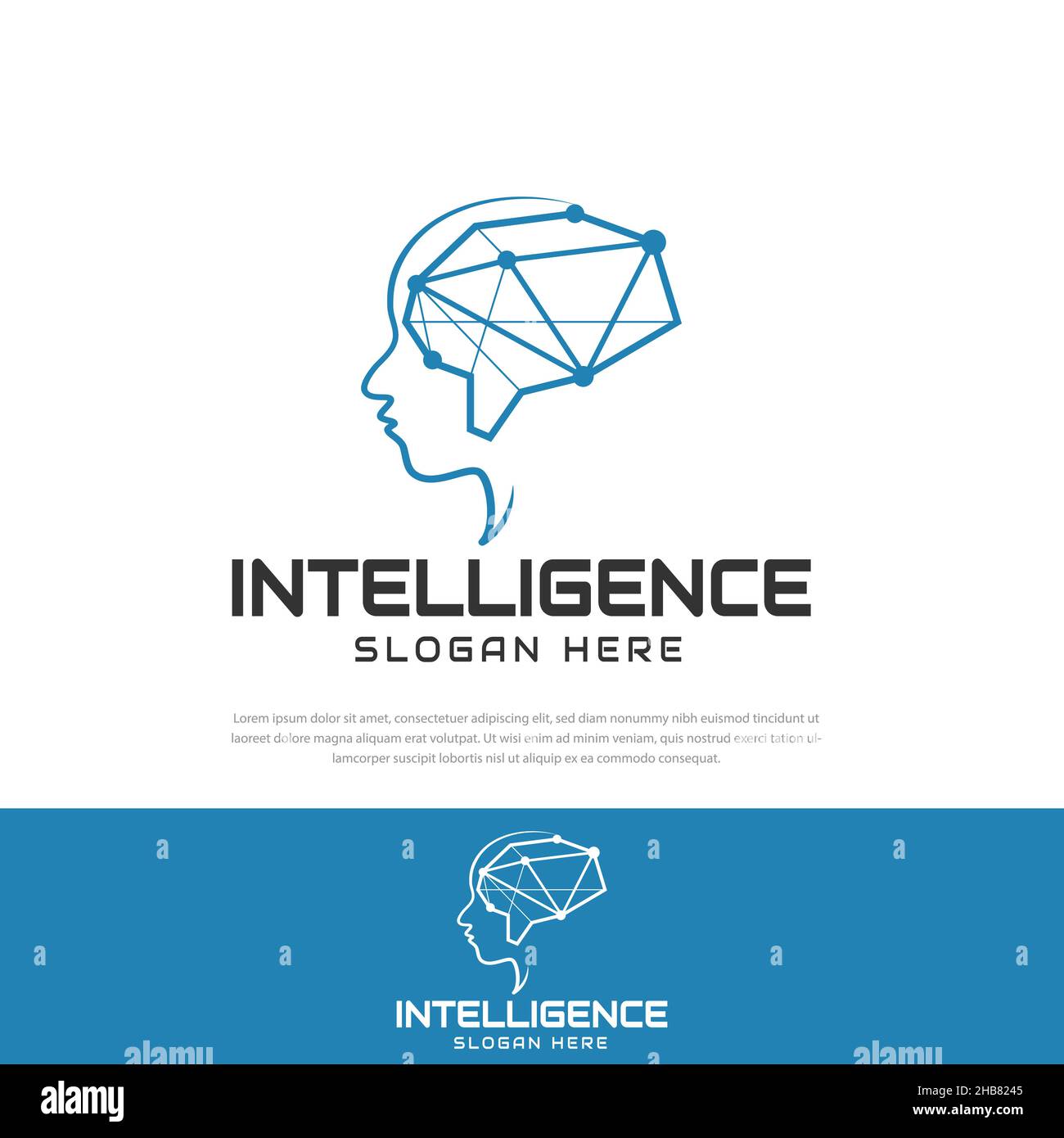 Artificial Intelligence Logo icon.brain verbindet dynamisches Linien- und Punktsymbol mit menschlichem Kopf. Maschinelles Lernen, digitales Gehirn und Denkprozess conce Stock Vektor