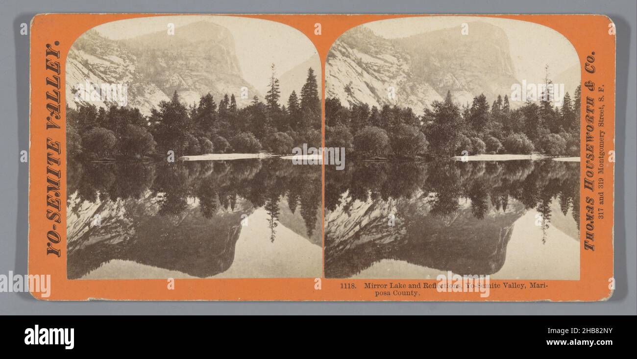 Ansicht von Mirror Lake, Mirror Lake and Reflections, Yo-Semite Valley, Mariposa County (Titel auf Objekt), Yo-semite Valley (Serientitel auf Objekt), anonym, Herausgeber: Thomas Housworth & Co. (Auf Objekt erwähnt), Mirror Lake, Verlag: San Francisco, 1867 - 1886, Karton, Papier, Albumin-Druck, Höhe 87 mm × Breite 177 mm Stockfoto