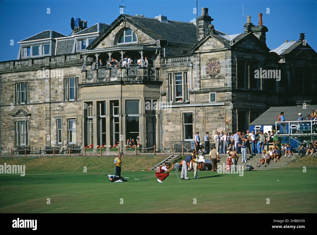 Vereinigtes Königreich. Schottland. Fife. Der Royal and Ancient Golf Club von Saint Andrews. Die 18th grün. Nick Faldo. 1980s. Stockfoto