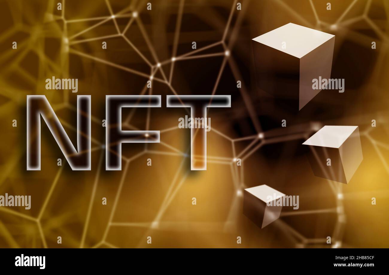 NFT- oder nicht fungible Tokens-Konzeptdarstellung Stockfoto