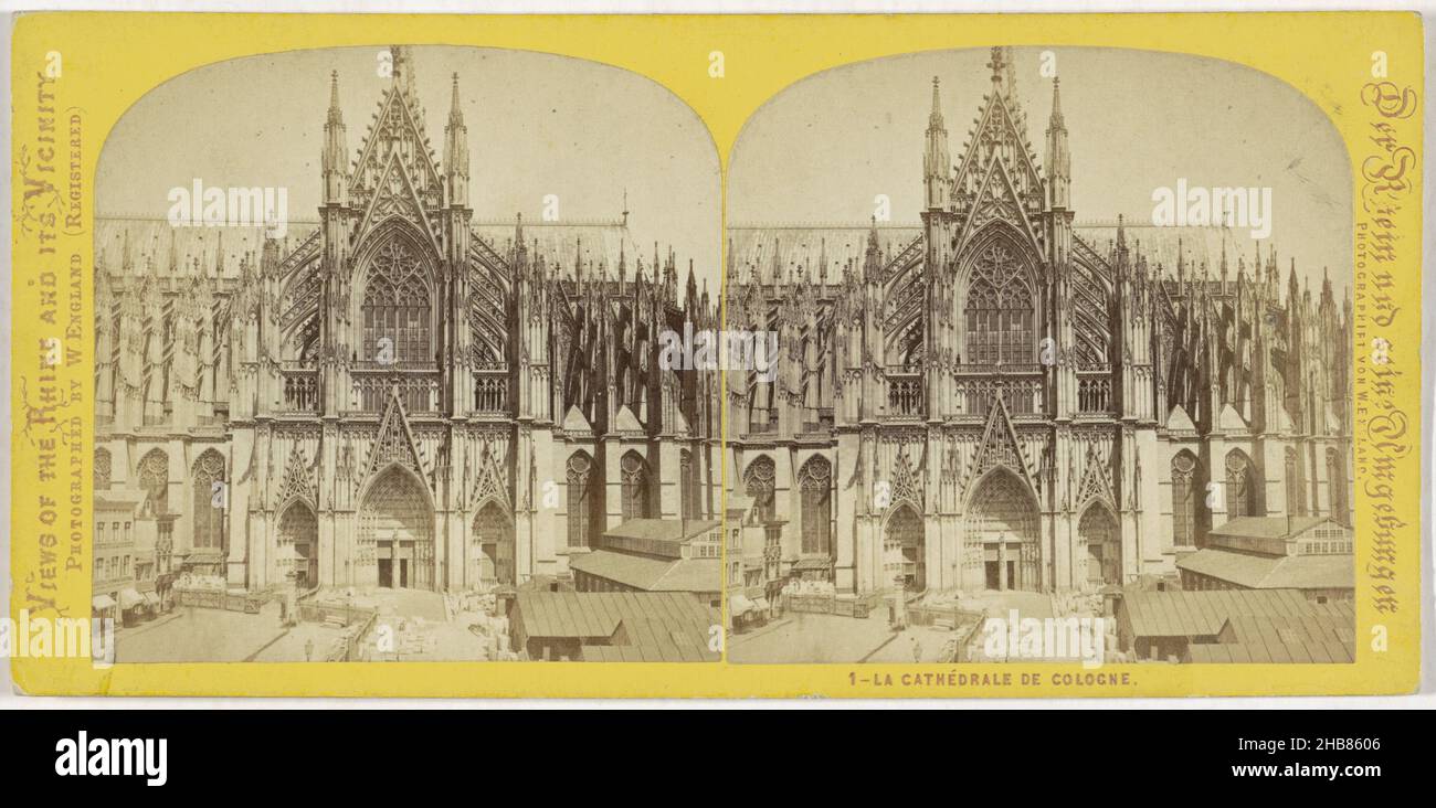 Seitenportal des Kölner Doms, Deutschland, La Cathédrale de Cologne (Titel auf Objekt), Ansichten des Rheins und seiner Umgebung, der Rhein und seine Umgebungen (Serientitel auf Objekt), William England (auf Objekt erwähnt), Köln, 1867 - 1868, Karton, Papier, Albumin-Print, Höhe 83 mm × Breite 172 mm Stockfoto