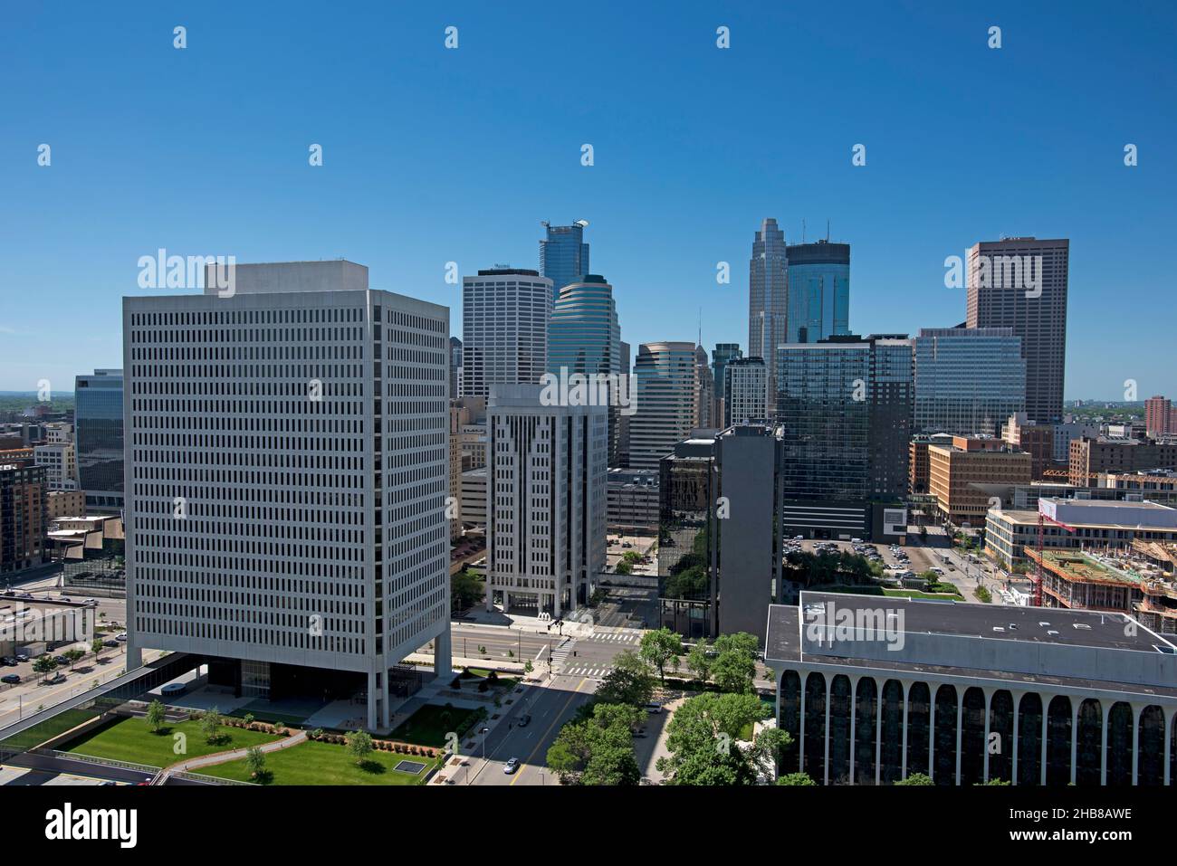 Skyline von Minneapolis, mit Blick auf den Washington Square. Minnesota Stockfoto