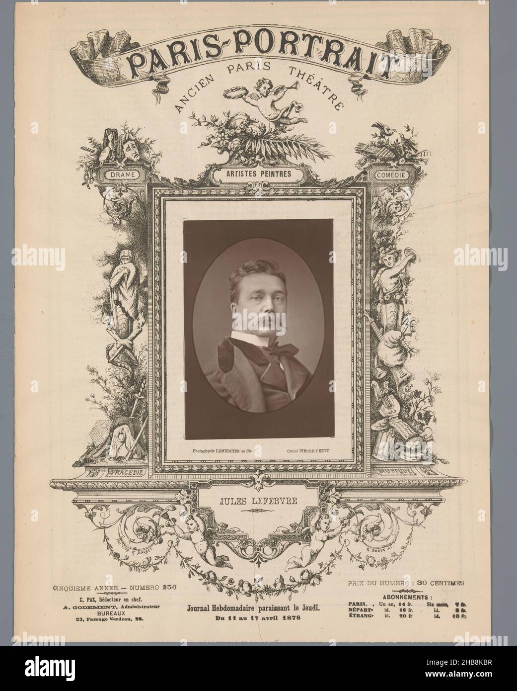 Porträt von Jules Lefebvre, Jules Lefebvre, Pierre Petit (auf Objekt erwähnt), Lemercier & Cie. (Auf Objekt erwähnt), c. 1872 - in oder vor 1879, Papier, Höhe 125 mm × Breite 85 mm Stockfoto