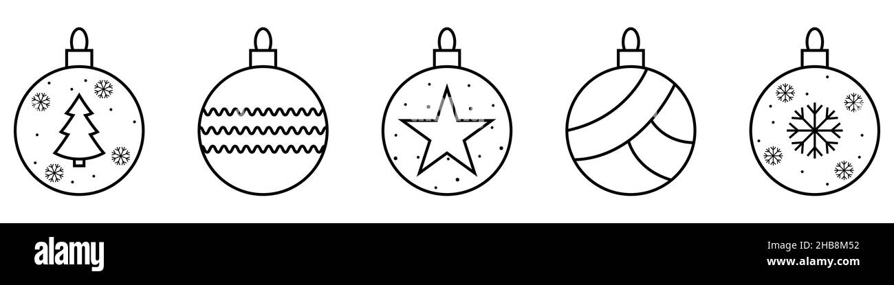Weihnachtskugel-Icon-Set. Weihnachtskugel-Ikonen in linearem Design. Vektordarstellung auf weißem Hintergrund isoliert Stock Vektor