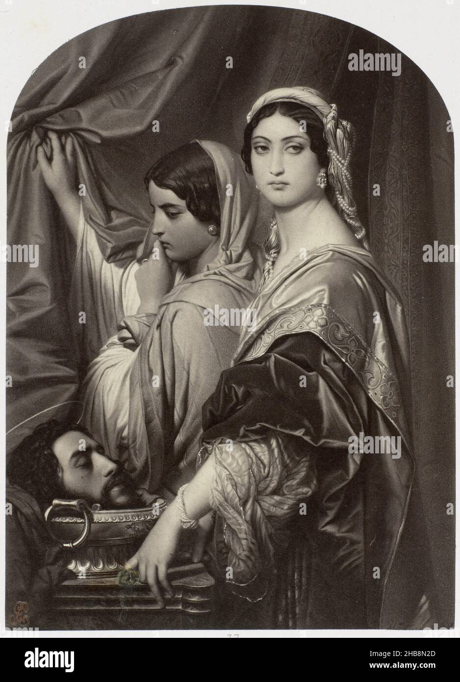 Fotoproduktion eines Gemäldes von Herodias mit dem Kopf von Johannes dem Täufer von Paul Delaroche, Hérodiade (Titel auf Objekt), Robert Jefferson Bingham (erwähnt auf Objekt), nach: Paul Delaroche (erwähnt auf Objekt), Paris, c. 1853 - in oder vor 1858, Papier, Albumdruck, Gravur, Höhe 150 mm × Breite 107 mmhöhe 225 mm × Breite 160 mm Stockfoto