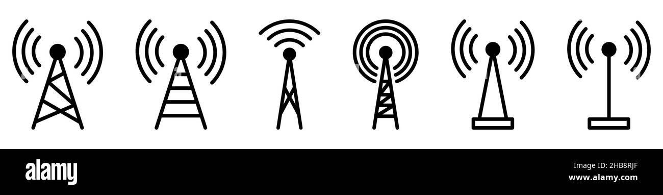 Symbol für Funkturm eingestellt. Internet und mobile Verbindung. Linearer Stil. Symbol für Ihr Website-Design, Logo, App, UI. Vektorgrafik, EPS10 Stock Vektor