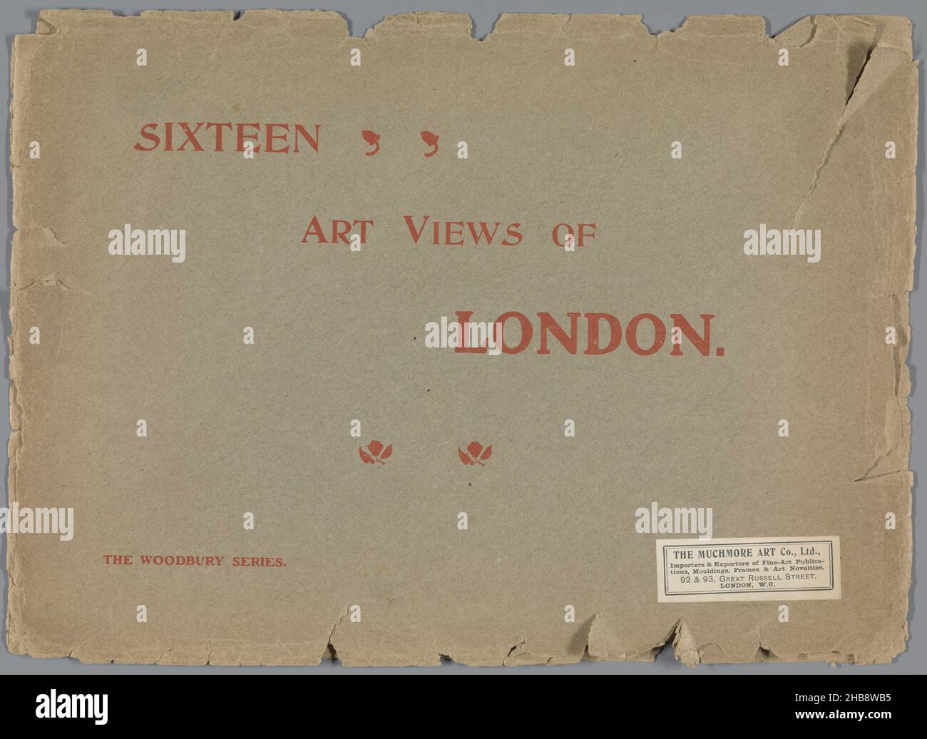 Cover für Fotografien mit Stadtansichten von London, Cover für sechzehn Lichtdrucke von Stadtansichten von London., Verlag: Muchmore Art Co Ltd, United Kingdom, c. 1860 - c. 1915, Papier, Druck, Höhe 216 mm × Breite 299 mm Stockfoto