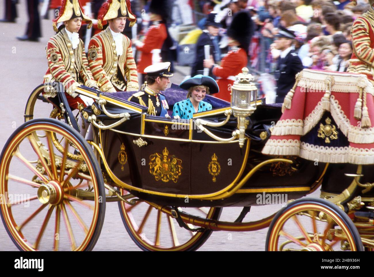 Königliche Hochzeit von Prinz Andrew und Sarah Ferguson 23. Juli 1986. Prinz Charles und Prinzessin Diana bei der Ankunft in Westminster Abbey Stockfoto