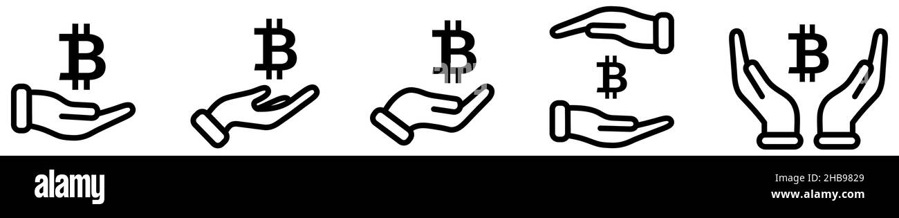 BTC-Symbol oben und in den Händen - Geben, halten oder schützen Bitcoin-Zeichen Stock Vektor