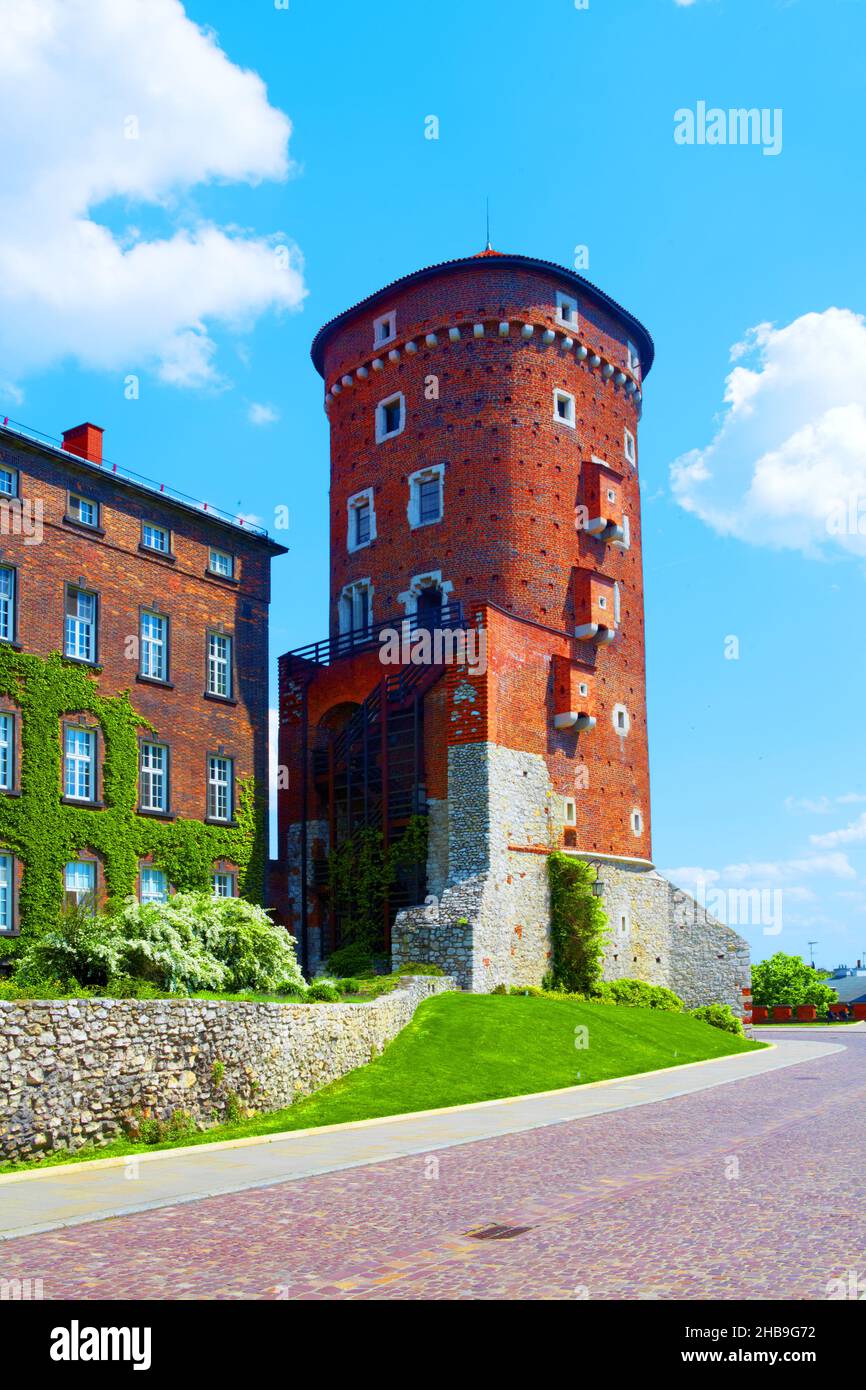 Polen, Krakau, Schloss Wawel, Sandomierz-Turm. Stockfoto