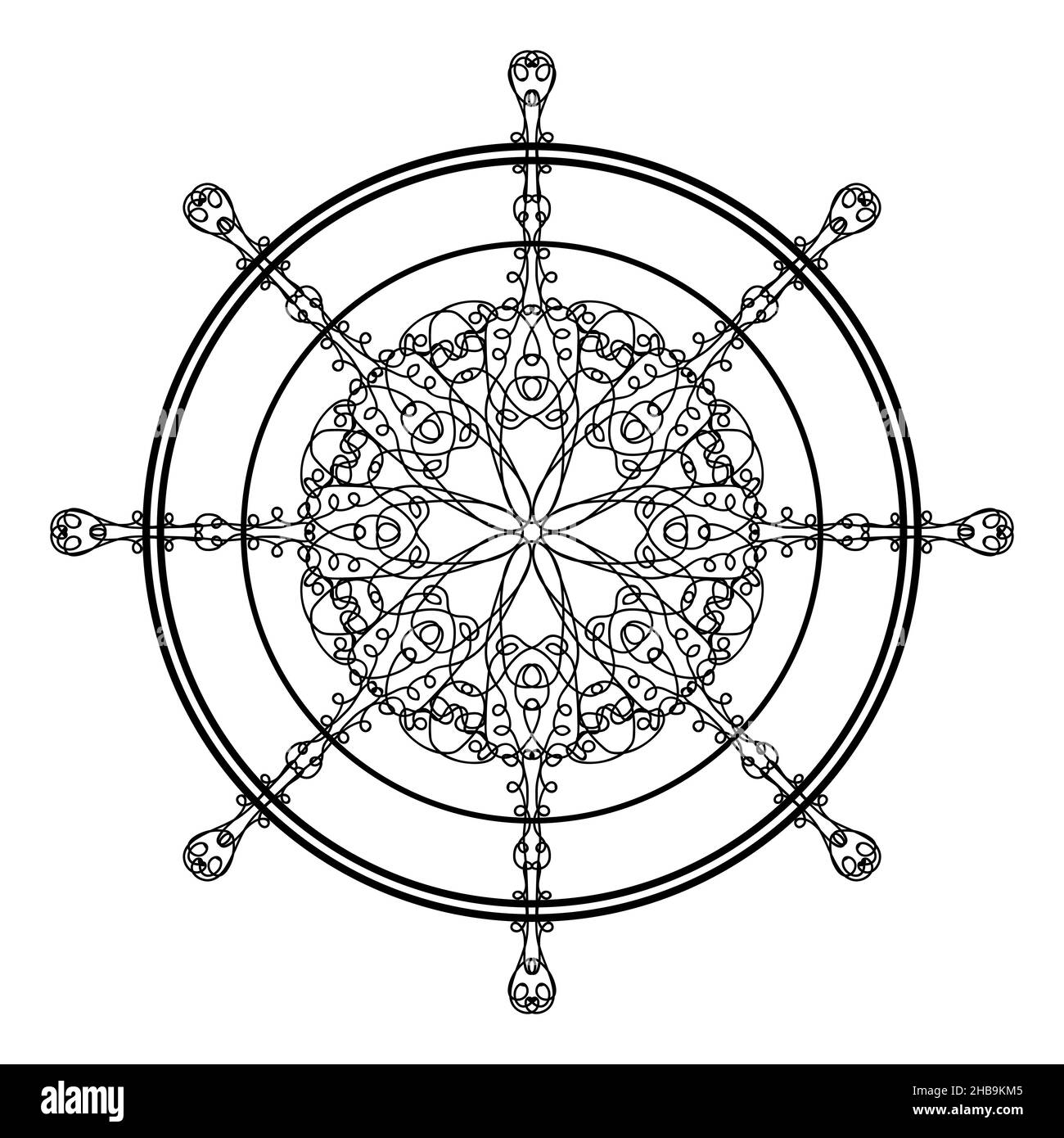 Steuerruder-Symbol auf weißem Hintergrund isoliert. Lenkradkonzept Des Schiffs. Nautisches Design. Boot-Logo Stockfoto